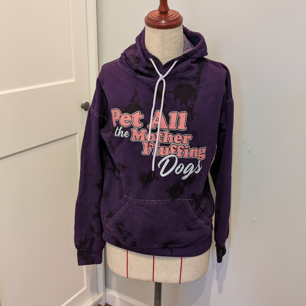 A**holes Live Forever M Purple Tie Dye Hoodie Pet All The Mother Fluffing Dogs
